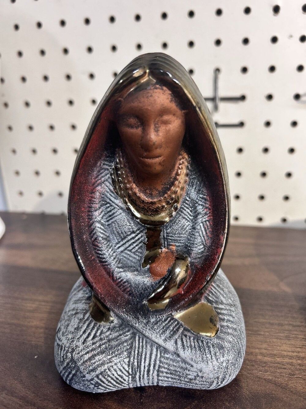 Vintage Native Woman Ceramic Figurine Southwestern Folk Art Terracotta Clay
